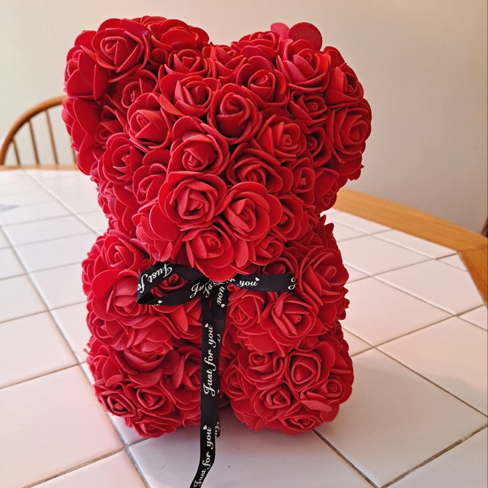 Red rose flower bear just for you floral bear home decor art love gift wedding